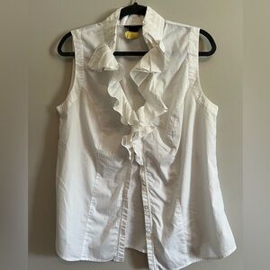 Lane Bryant White Ruffled Sleeveless Blouse